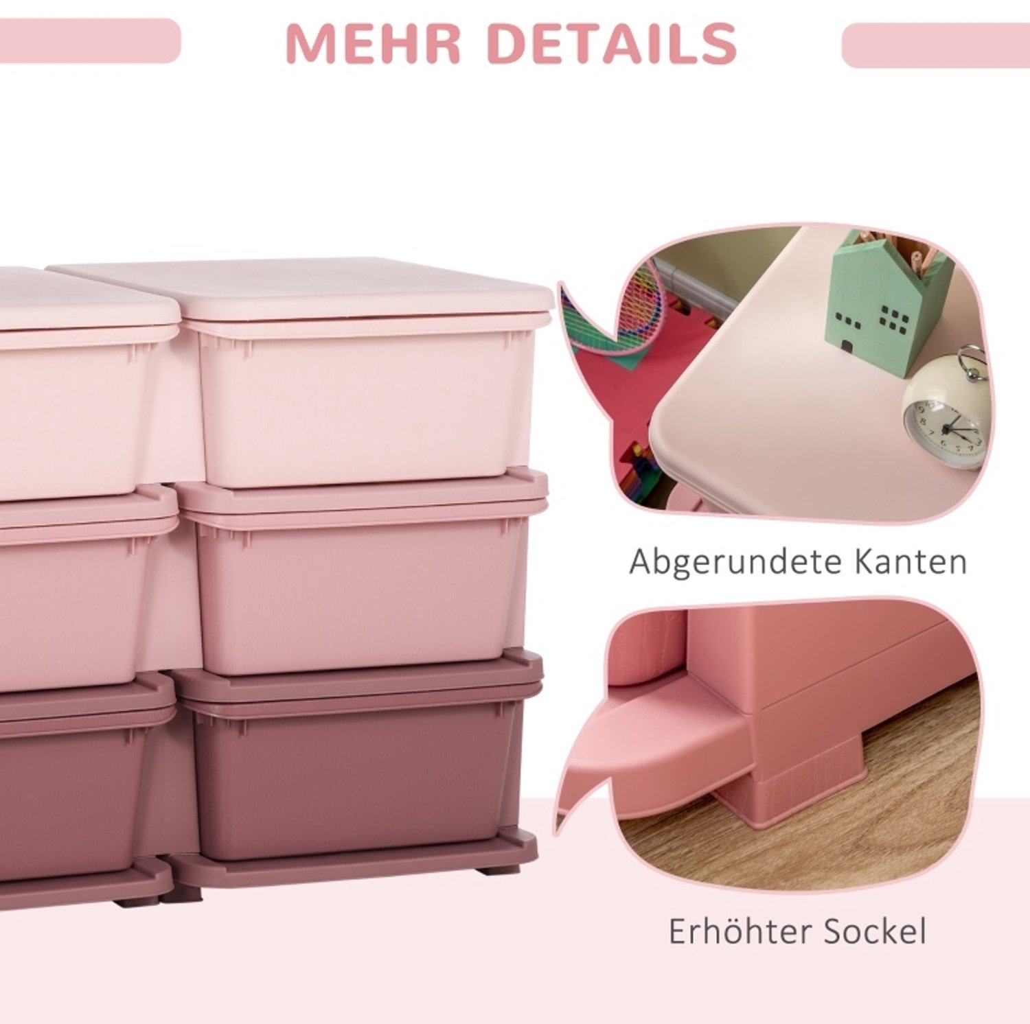 MIVRAY Kinderladekast - Zes Uitneembare Lades Voor Speelgoed En Kleding - Kunststof Opbergkast Voor Kinderkamer - Roze - 75x37x56,5 Cm