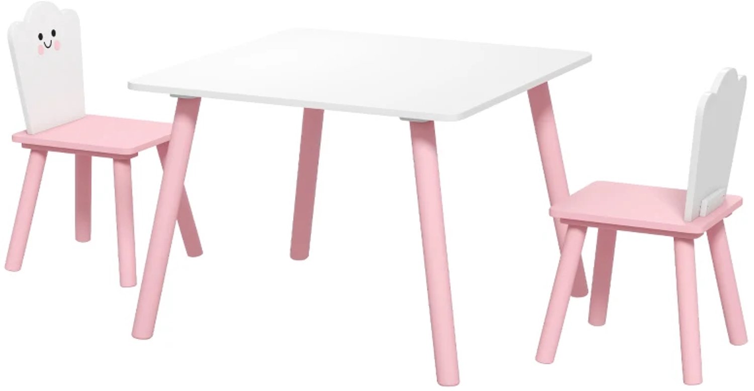 Kindertafel- en stoelenset - 3-delig - 1 tafel en 2 stoelen - Roze en wit