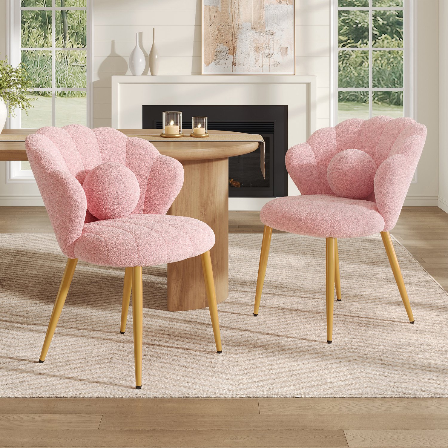 MIVRAY Eetkamerstoel Set Van 2 - Kuipstoel Met Kussen - Teddy-Stof - Roze Pink