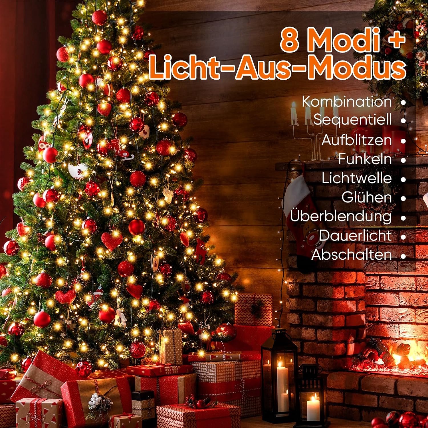 2 m kerstboomverlichting met ring en 8 slingers, 280 led-lampjes, lichtketting voor dennenboom van 150 cm, 180 cm, 210 cm, 240 cm, warm wit – foto 4
