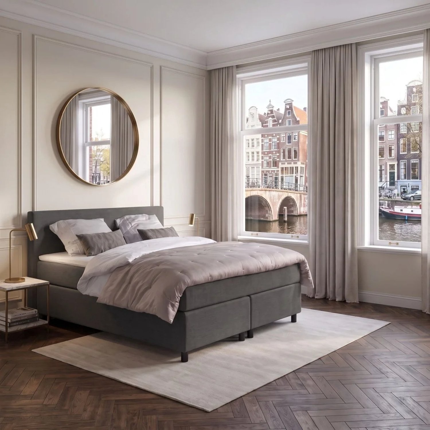 Mörgenn Anno 1588 - Boxspring Amsterdam - Pocketvering - IJsblauw - 180x200 cm - Inclusief Dekbed en Kussens Lichtblauw
