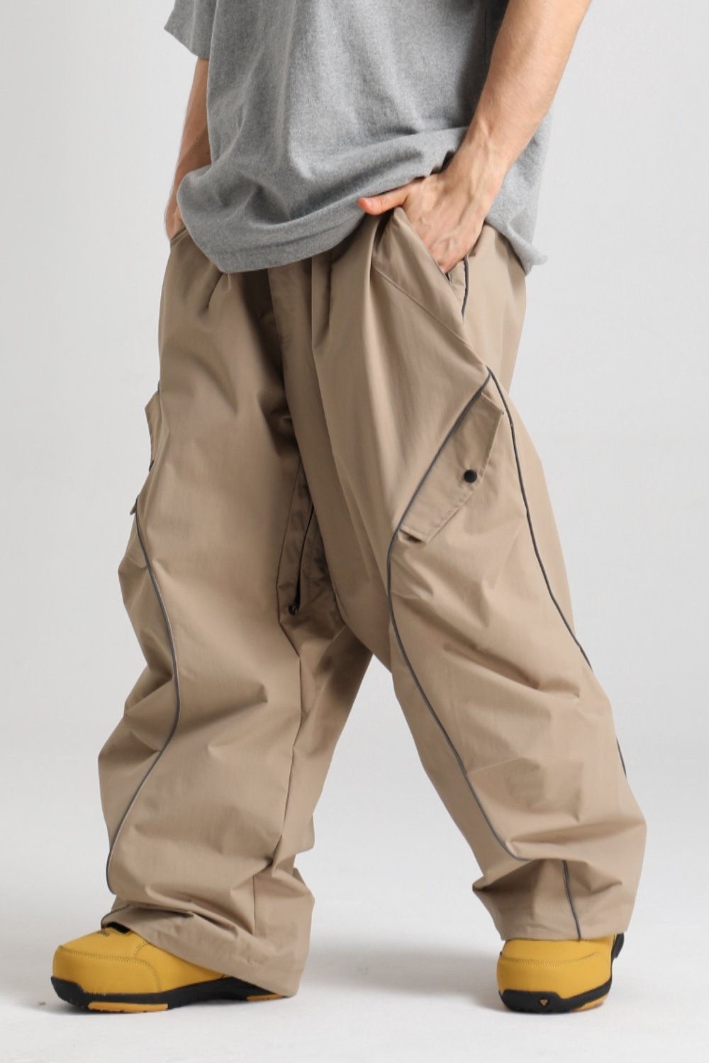 GSOU SNOW Retro baggy sneeuwbroek met reflecterende biezen voor dames en heren Creme