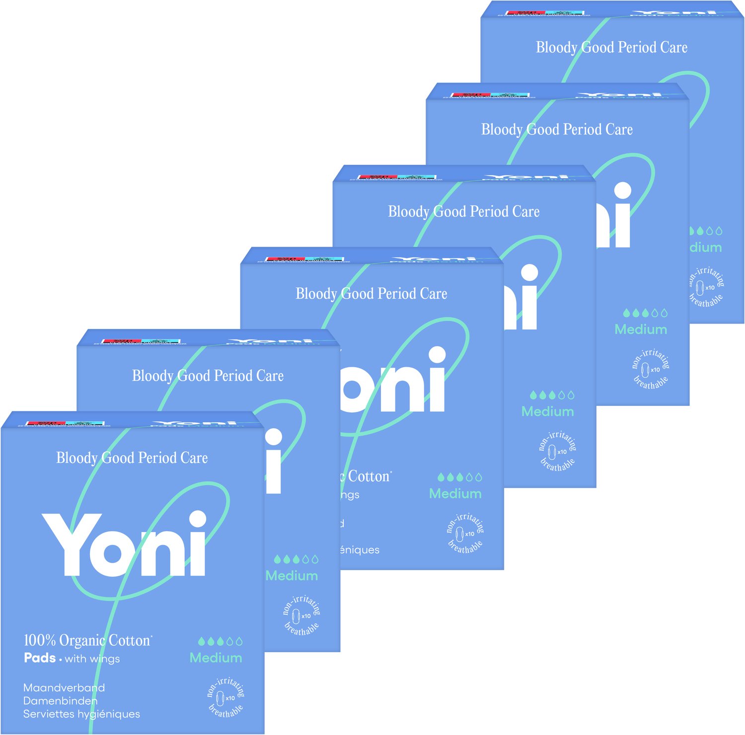 Bol.com Yoni Maandverband - Medium - met vleugels - Biologisch Katoen - Voordeelverpakking - 60 stuks - 6x10 aanbieding