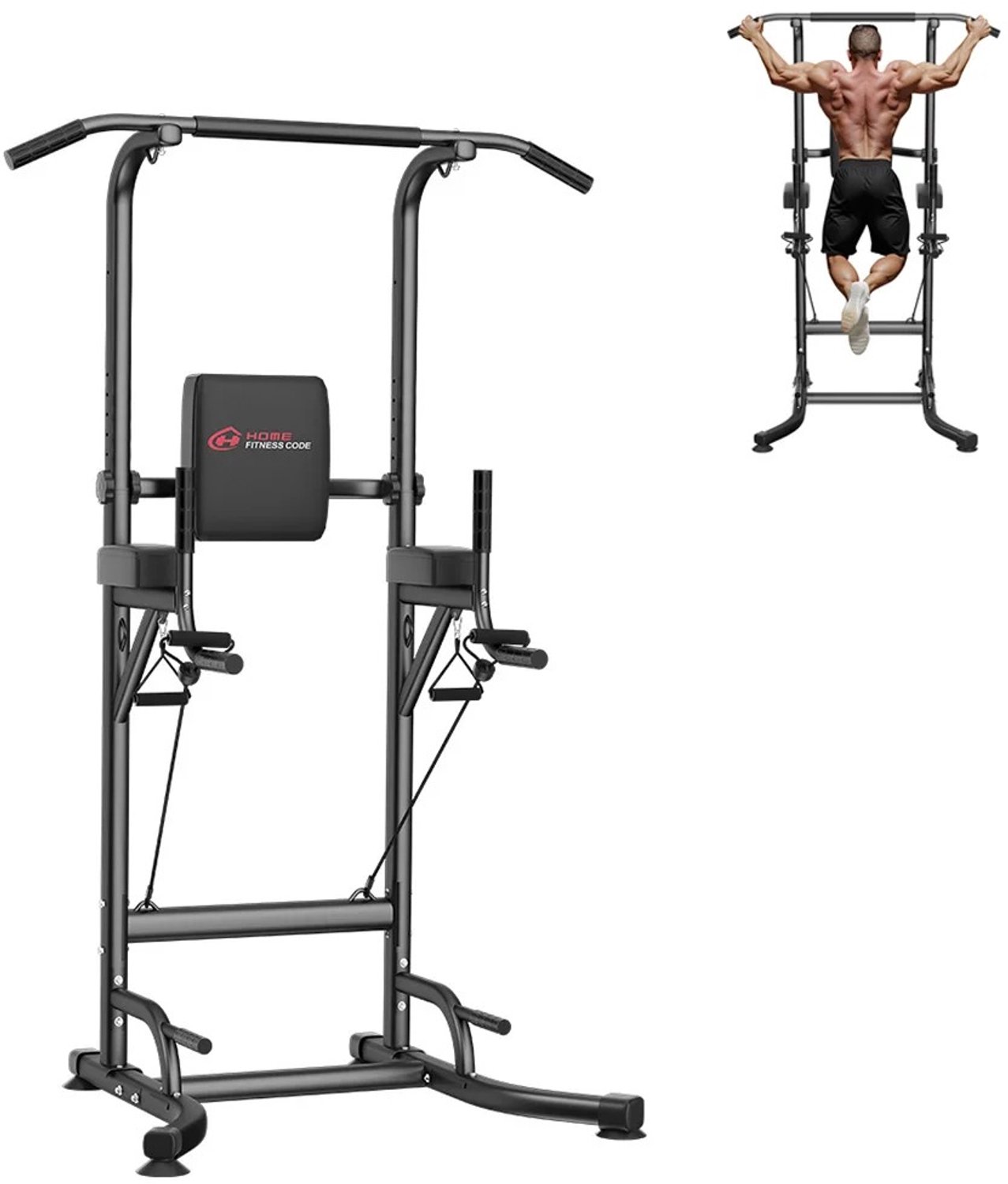 Lamor Pull up bar - Power tower - Krachtstation - Dip station - Krachttraining - Buikspieroefeningen - Verstelbaar 183-220 cm