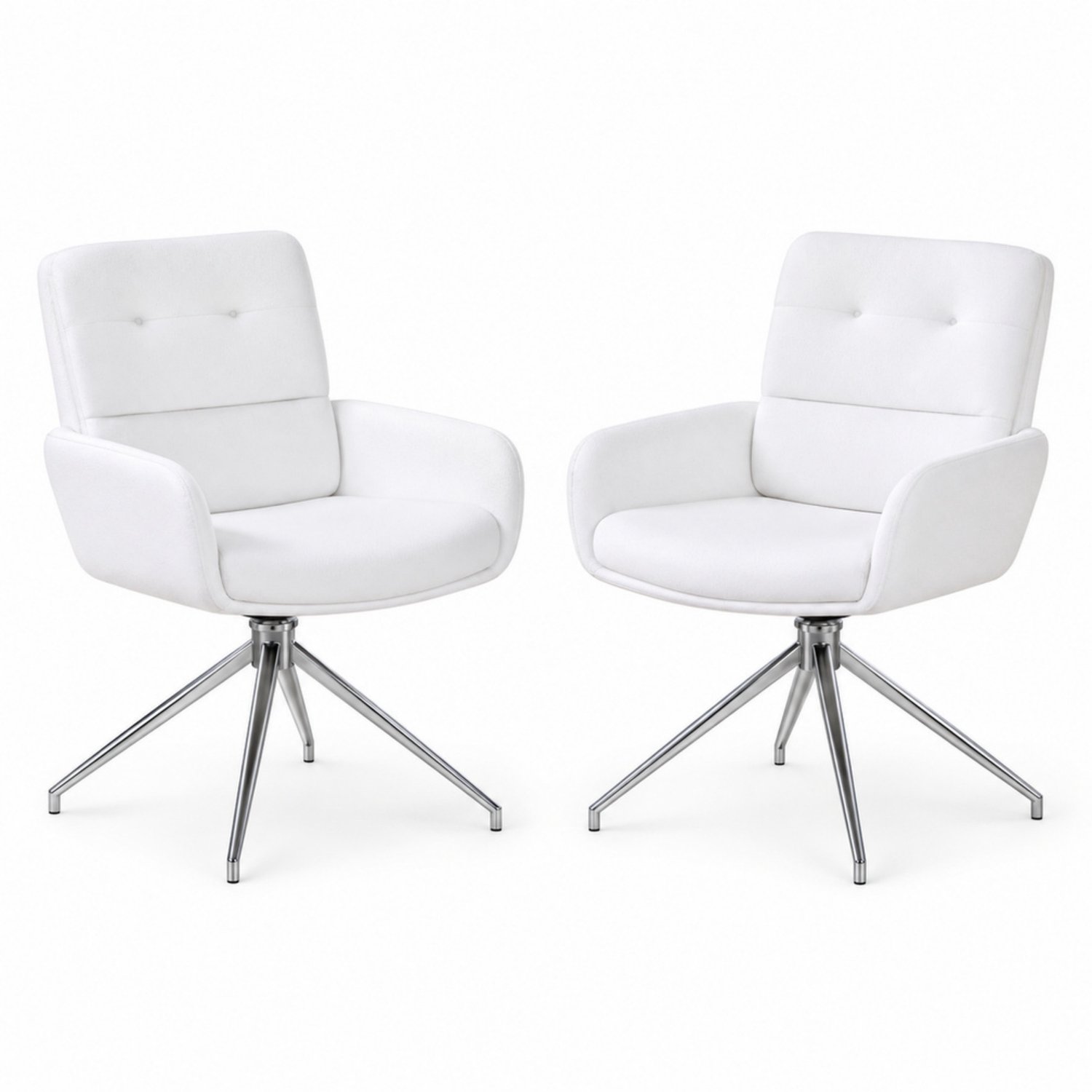 LONG DRAGON - Eetkamerstoelen - Set van 2 - Zilver + Wit - 360 graden draaibaar