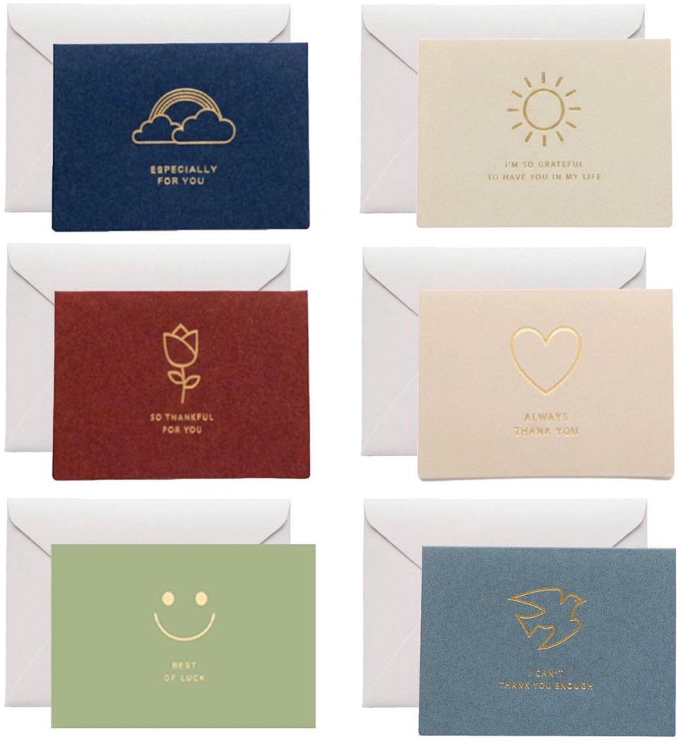Set van 6 Bedankkaarten met Enveloppen en Stickers