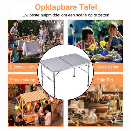 90x60cm Opvouwbare campingtafel van aluminium, hoogte‑verstelbaar, draagbare picknicktafel voor buiten, kamperen, marktkraam en thuisgebruik — afbeelding 5