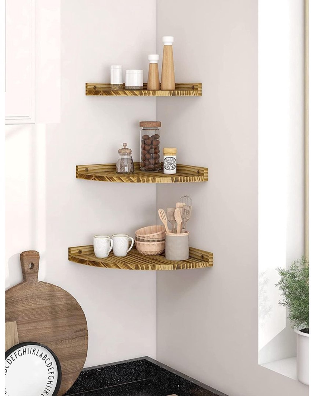 Wandplank - Houten Plank Wandmontage - Hoekrek Display Decor - Hoekplank - Organizer voor Slaapkamer Keuken Badkamer - Bruin