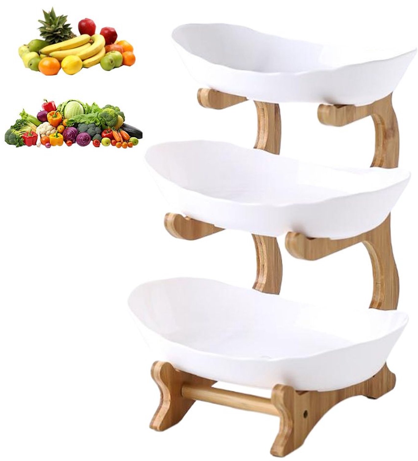 3-laags Houten Fruit- en Groenterek voor Keuken
