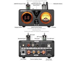Buizenversterker Stereo - 100 W x 2 Bluetooth 5.2 - USB DAC RCA Optisch Coaxiaal - 2 Kanalen - 13x12x10 cm - Zwart - Hifi Audio Versterker