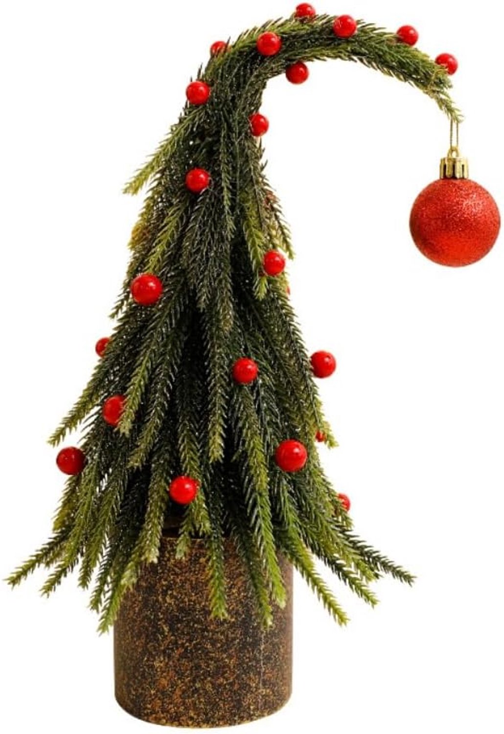 Kunstmatige mini-kerstboom, kerstdecoratie, kerstboompje met gebogen top, kleine kunstden voor op tafel, geschikt voor thuis, kantoor, binnengebruik en buitengebruik tijdens de feestdagen
