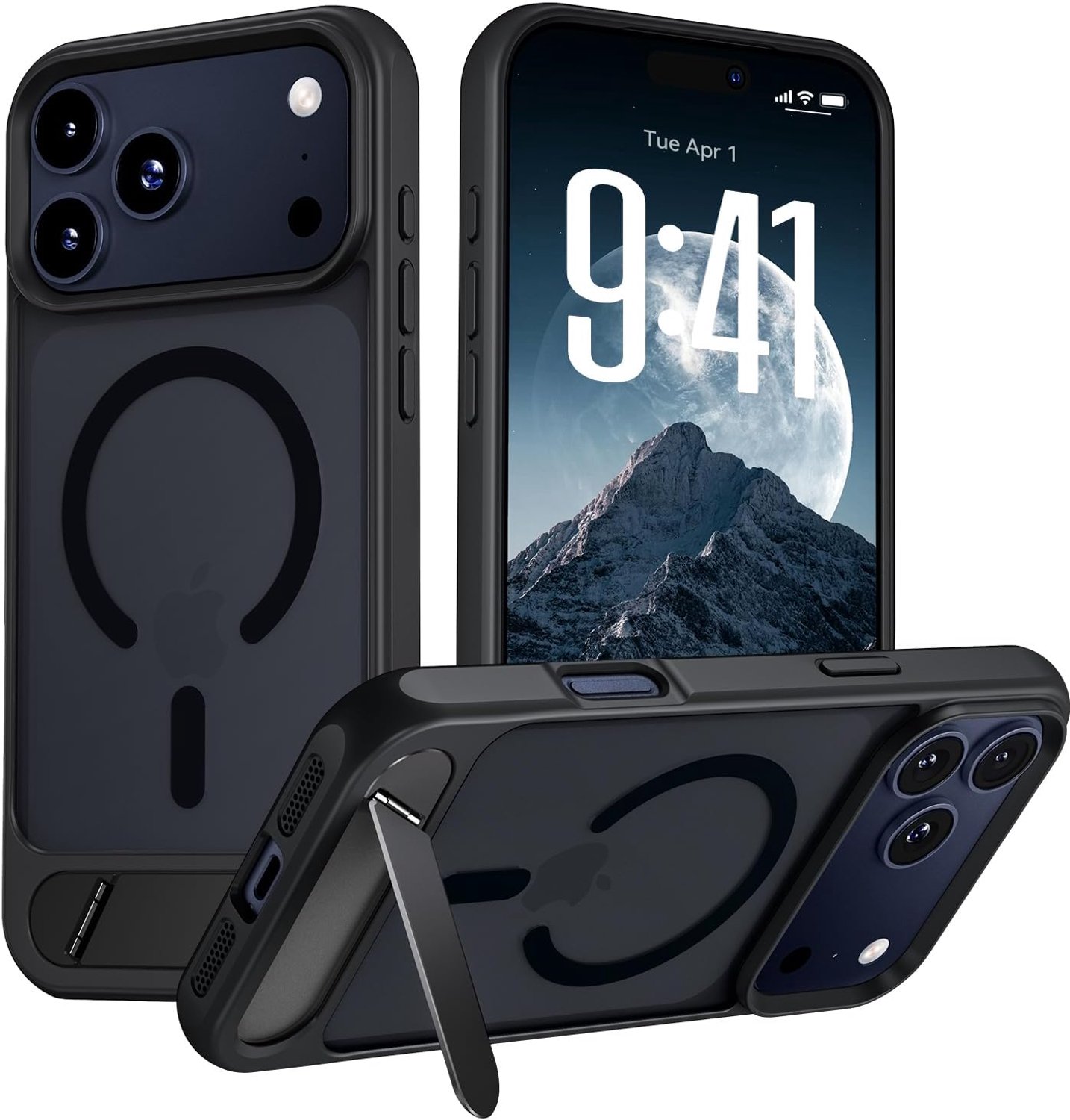 Zandarix Hoesje Geschikt voor Apple iPhone 18 Pro Max - Back Cover Hoesje - Titanium Kickstand - Geschikt voor Mag - Schokbestendig - Doorschijnend - Zwart