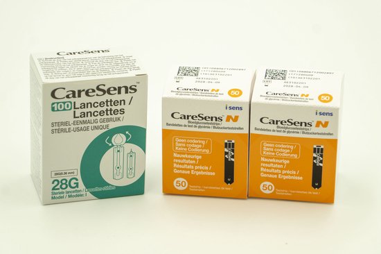 CareSens N testtrippen 100 stuks (2x 50 stuks) & 100 stuks Lancetten (Voordeelpakket)