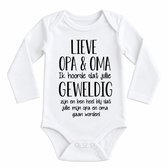 Baby cadeau geboorte lieve opa en oma gaan worden meisje jongen set met tekst aanstaande zwanger
kledingset pasgeboren unisex Bodysuit | Huispakje | Kraamkado | Gift Set aankondiging bekendmaking zwangerschap cadeau voor de liefste aanstaande