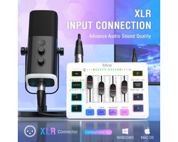 Gaming Audiomixer, RGB-streaming, pc-mixer met XLR-microfooninterface, individuele bediening, volumeregeling, 48 V fantoomvoeding voor podcast, wit