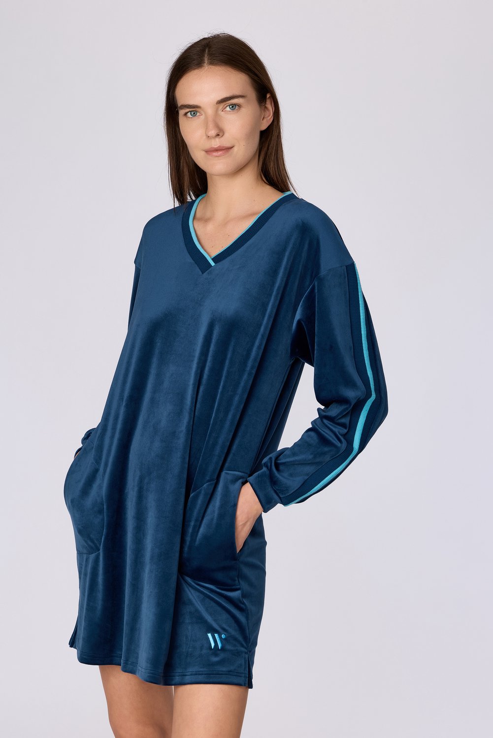 Woody slaapkleed dames velours - donkerblauw - 262-15-TDB-V/881