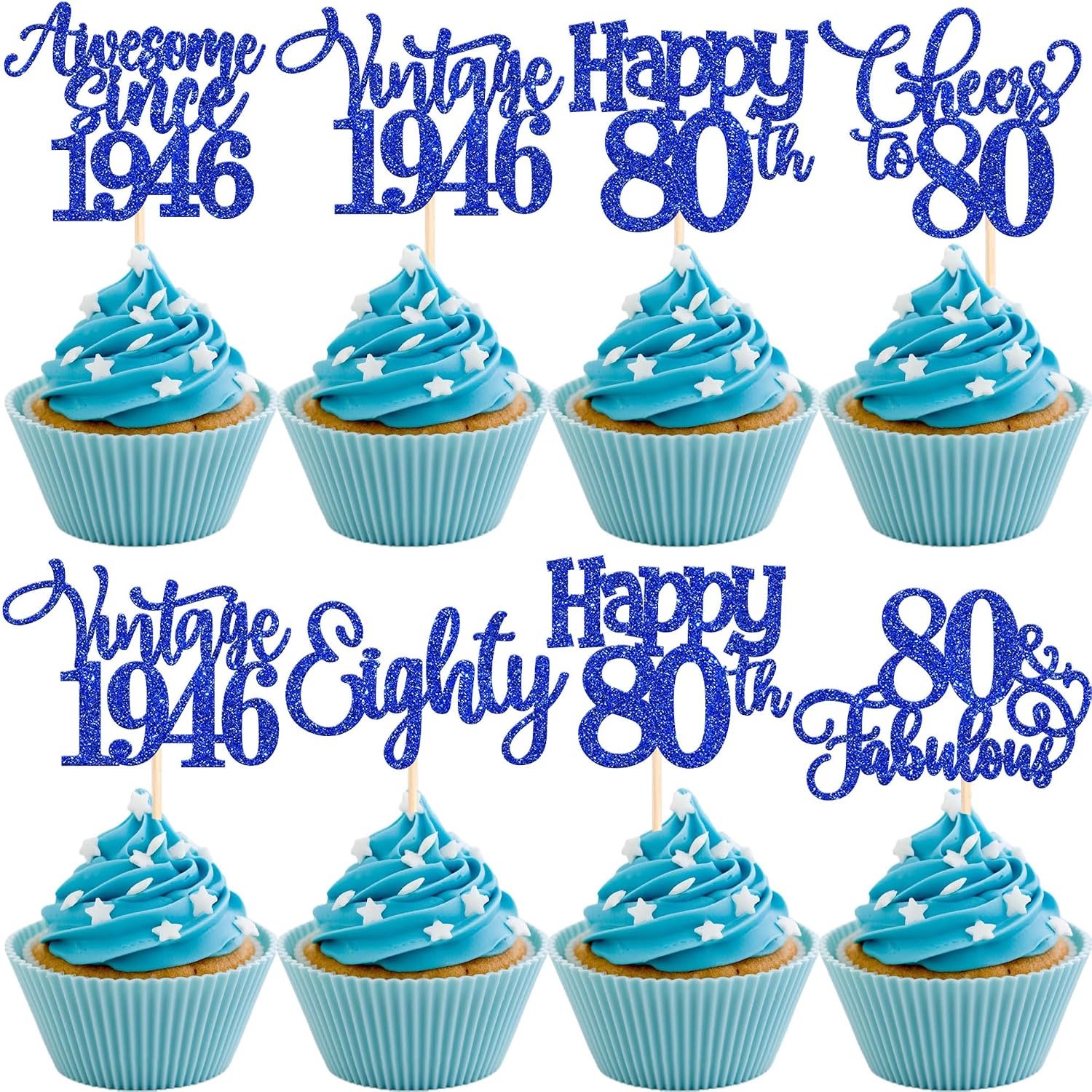 30 Cupcaketoppers voor 80e verjaardag