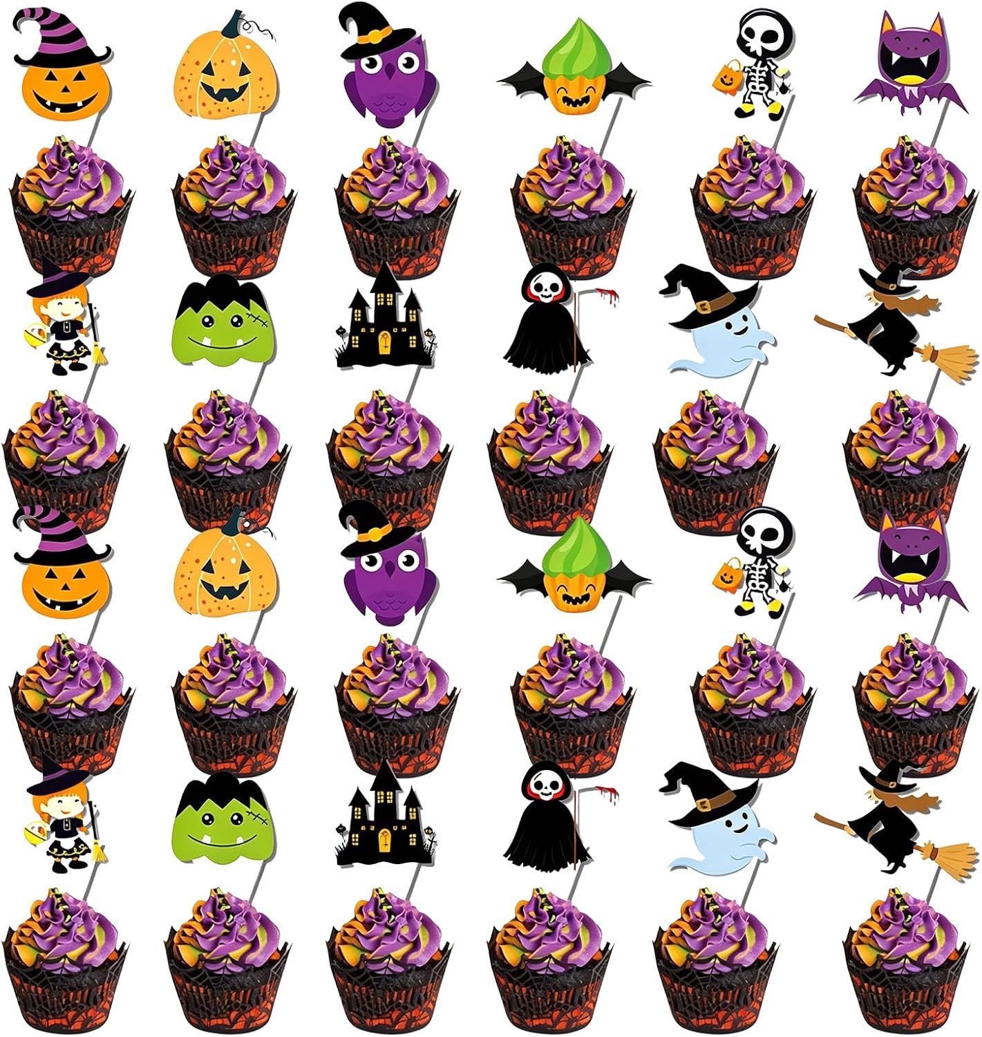 24 Halloween muffin decoraties met 12 Motieven voor Halloween feest
