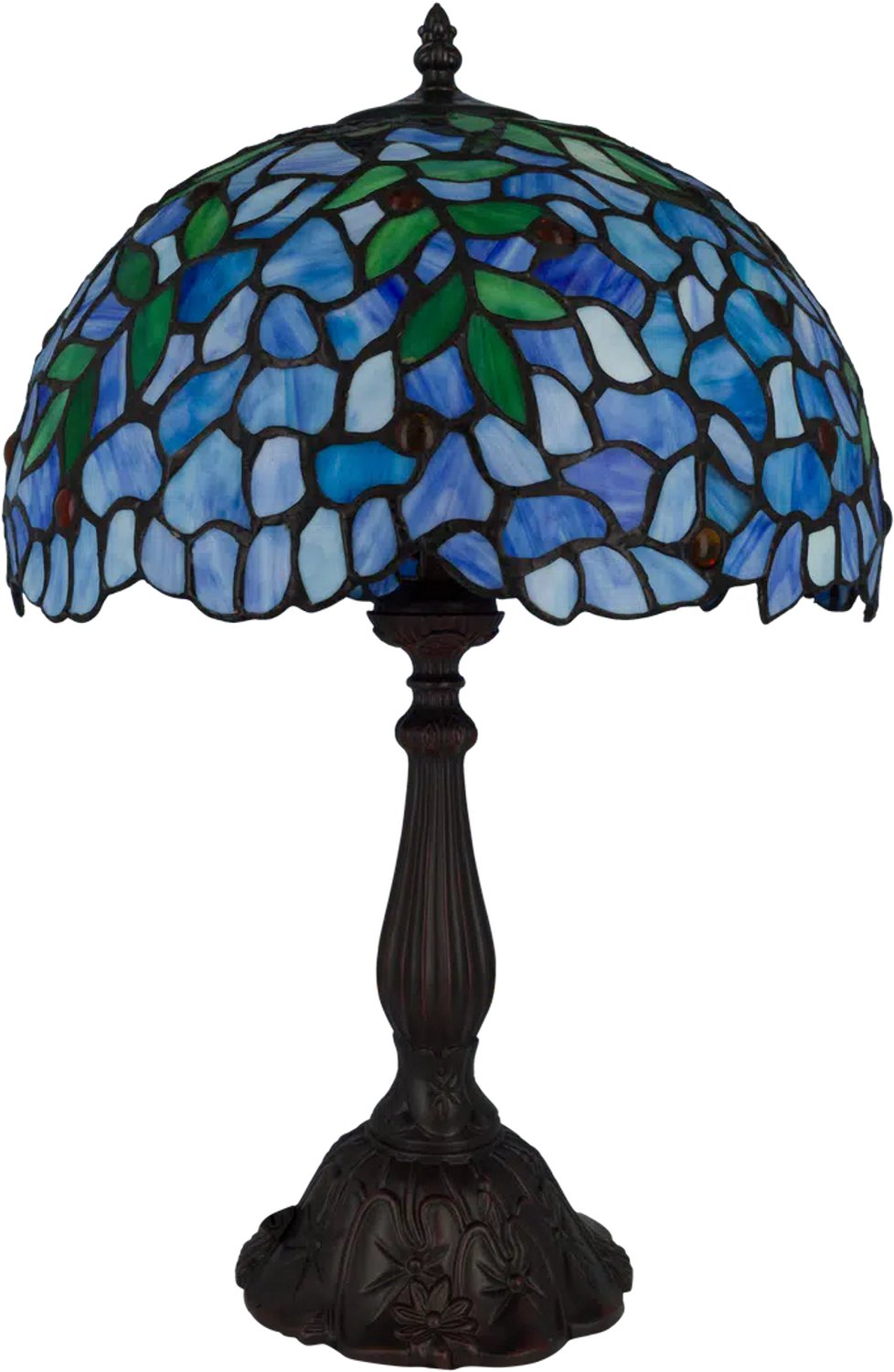 Tiffany tafellamp natuur - Blauw-groen - Ø 30 - Glas in lood - Warm licht - Bloemmotief | RORUVERA