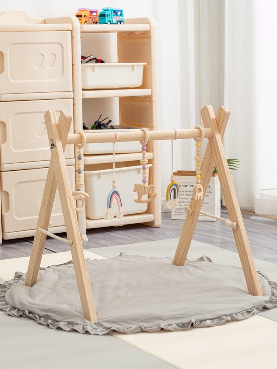 babygym hout incl. 5 speeltjes – houten Speelboog Baby – Stevige constructie & inklapbaar — afbeelding 2