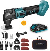 Instava Accu Multitool 18V – Oscillerende Multitool Set met 1 Accu – 7 Opzetstukken – 15 Schuurvellen – Makita 18V LXT Compatibel
