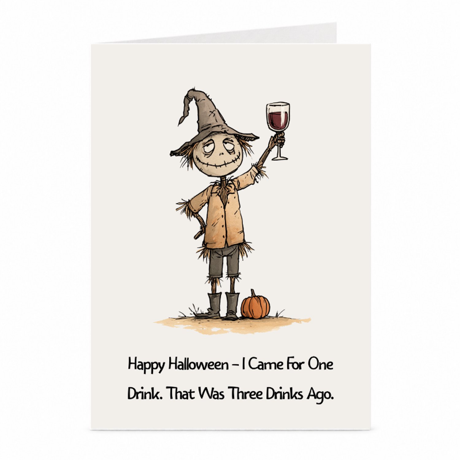 JustTheCardGuy Grappige Halloweenkaart - Vogelverschrikker met wijn