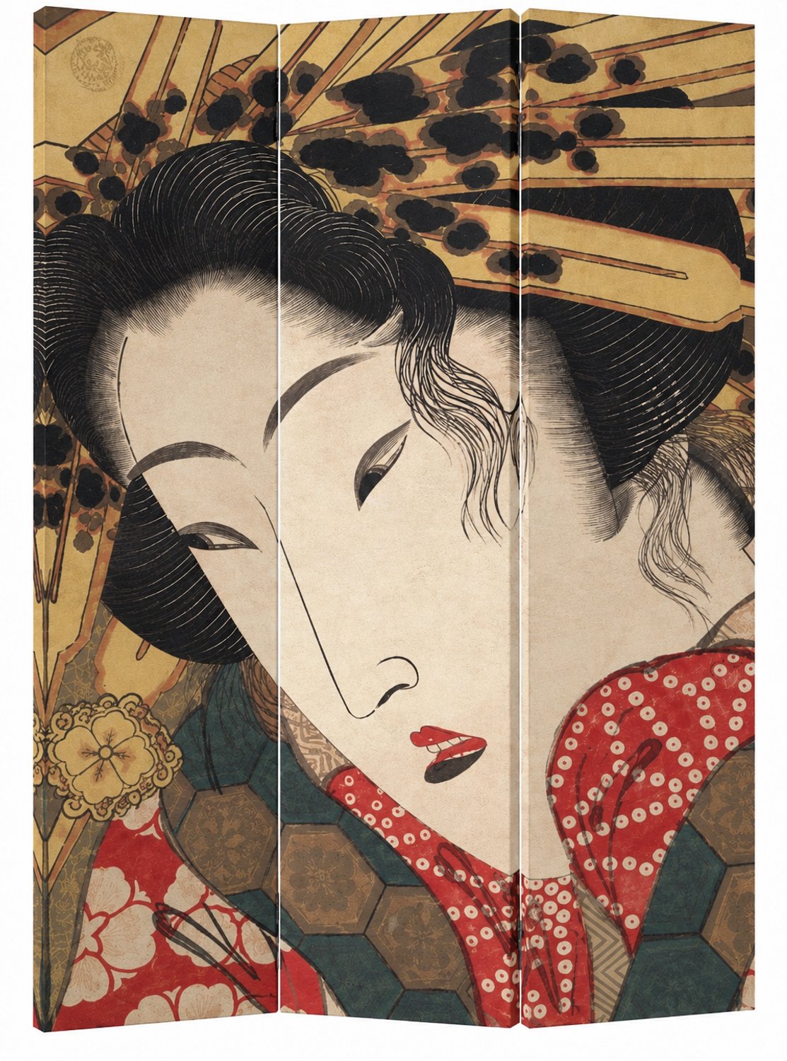 Fine Asianliving Japans Kamerscherm Oosters Scheidingswand B120xH180cm 3 Panelen Japanese Geisha multi
