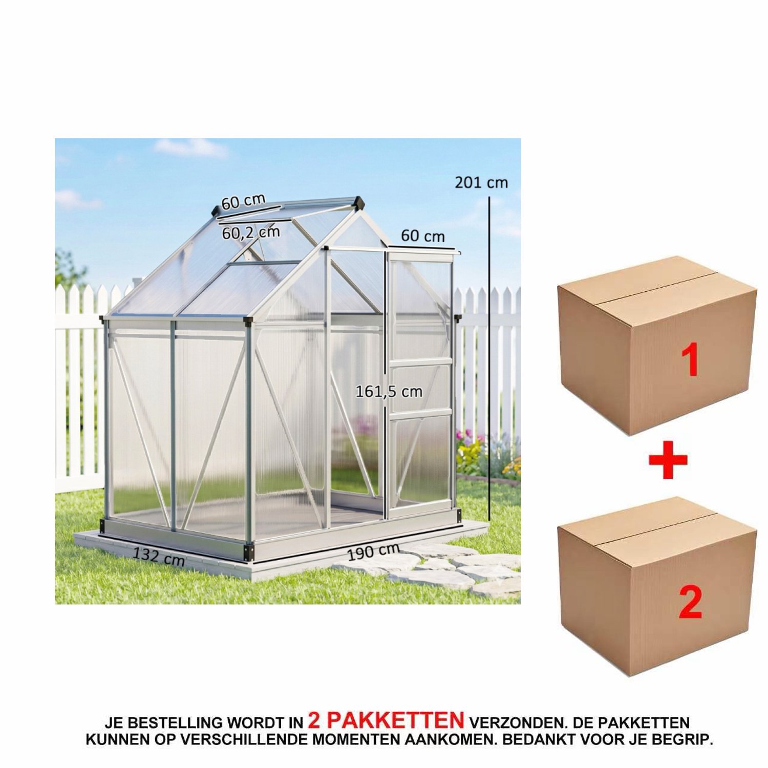 Tuinkas 190 x 132 x 201 cm, Metalen Basis En Dakraam, Praktische Weerbestendige Inloopkas Voor Het Kweken Van Groenten, Kruiden En Planten In Eigen Tuin, Broeikas En Kweekkas, Plantenkas En Serrekas, Tuinserre En Kweekserre – foto 6