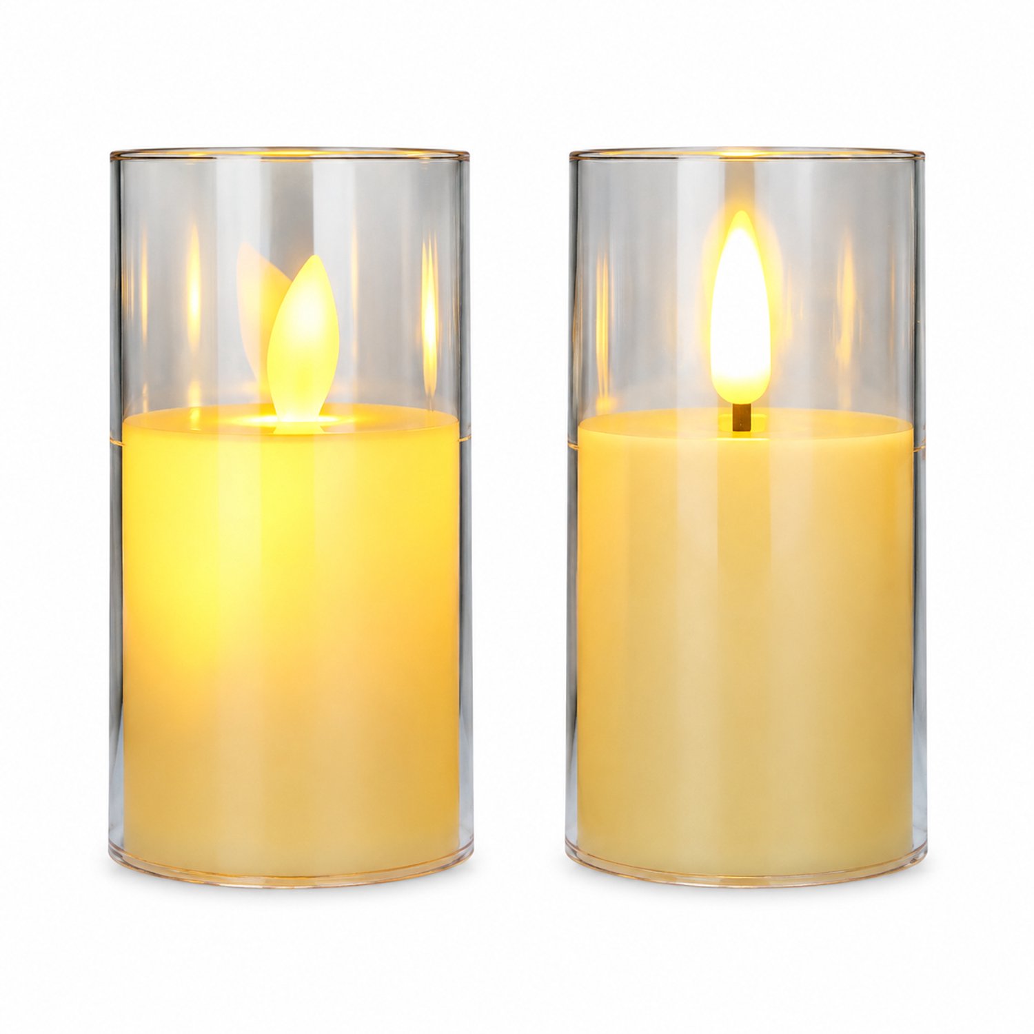 SWGOTA led kaarsen met bewegende vlam, 5 x 10 cm, glazen omhulsel met vlakke rand, decoratie voor het nachtkastje, 12 stuks per displaydoos Ivoorwit