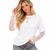 Dames Shirt Mode - Wit - Kanten Mouwen - Doorschijnend - Zomer - Tshirt