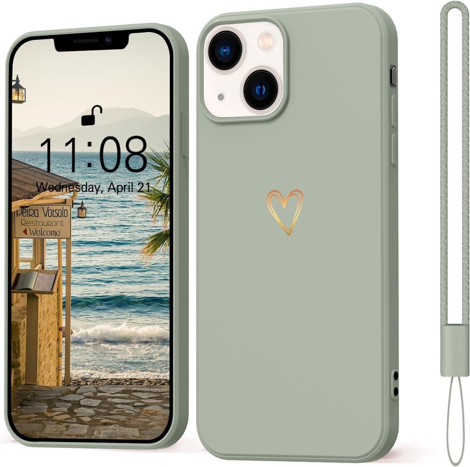 Hulpje voor iPhone 15, siliconen hoesje, kopergroen