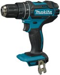 Zijprofiel van Makita accuklopboormachine in kenmerkend blauw en zwart met boorkop en LXT-logo.