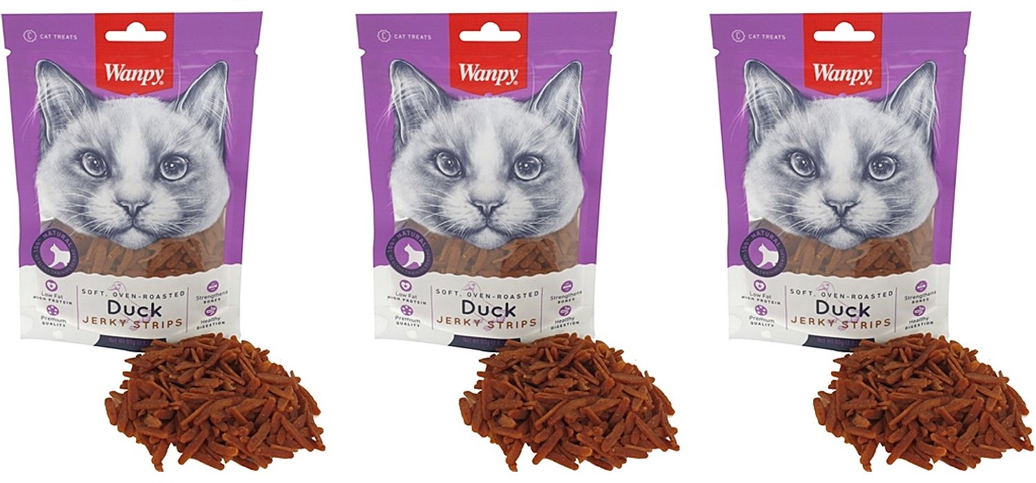 Wanpy Soft Eend Jerky Strips 80gr - Natuurlijke Kattensnack - 3 stuks - Multipack