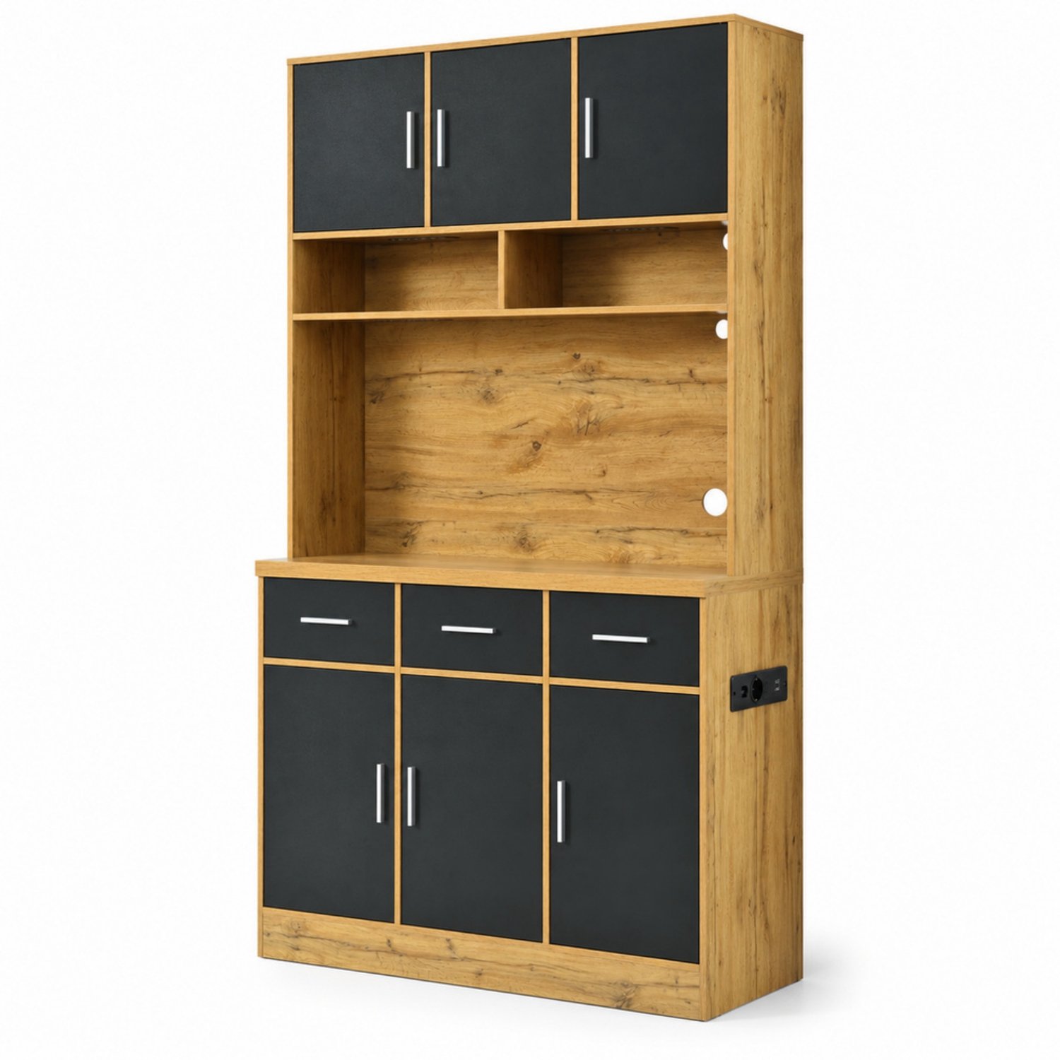 LONG DRAGON - Buffetkast - LED-verlichting met app-bediening - Laden en verstelbare planken - Kabeldoorvoer en stopcontacten - Voor keuken en eetkamer - 100 x 40 x 180 cm