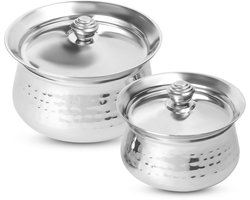 Biryani Handi Roestvrij Staal Set - Gehamerde Afwerking - 1.5L en 2.5L