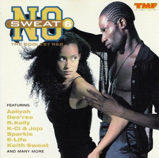 No Sweat 6 albumhoes met een man en vrouw in zwarte kleding, inclusief artiestennamen en TMF-logo.