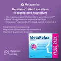 Informatiepagina over MetaRelax 180 tabletten met voordelen voor stress, vermoeidheid en spieren.
