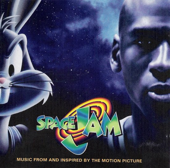Space Jam soundtrackhoes met Bugs Bunny en Michael Jordan tegen een sterrenhemel.