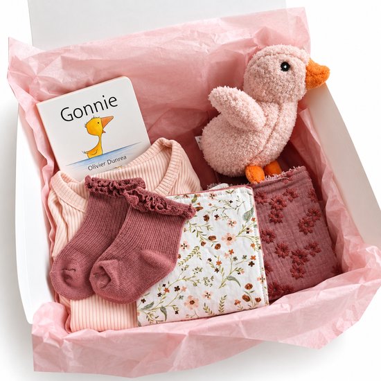 Kraamcadeau pakket - meisje - roze - eend - boekje- Babyshower cadeau - Kraammand - Babycadeau - romper — afbeelding 5