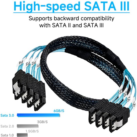 4-pack SATA 3 III-kabels (7-pins) voor servers – SAS 6 Gbps high-speed 7-pins SATA-datakabels — afbeelding 2