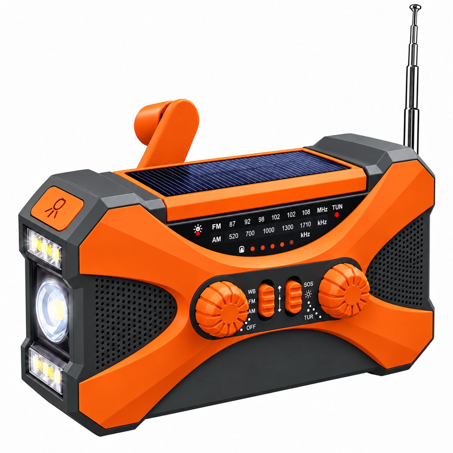 aagbare radio - met SOS-alarm - voor noodgevallen - voor thuis en onderweg - oplaadbaar - voor gezinnen en buitenliefhebbers - 10000 - orange - 1 stuk
