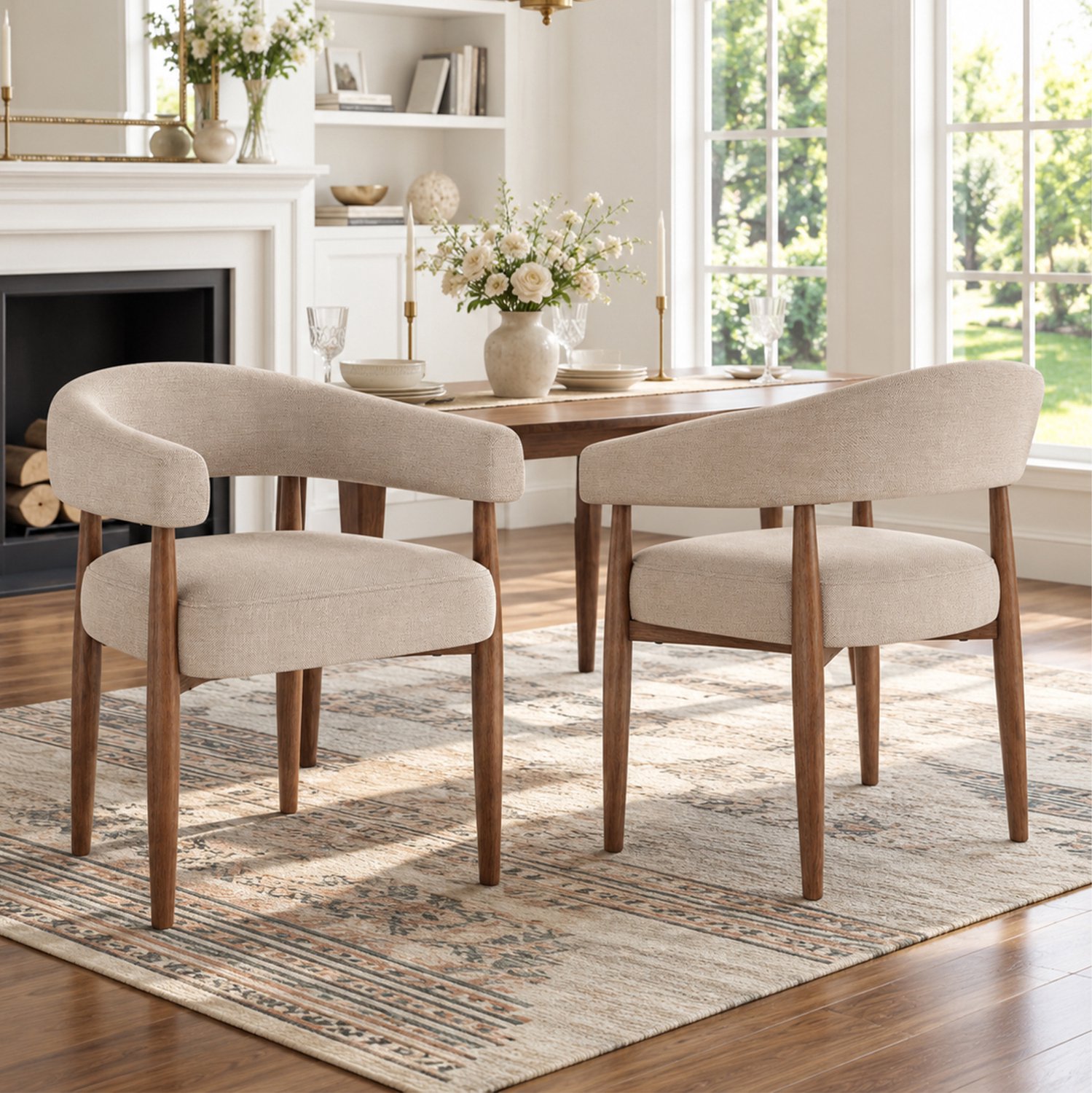 REDOM Eetkamerstoelen set van 2 - Chenille bekleding en armleuningen - Taupe