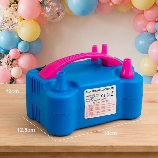 Professionele elektrische ballonpomp, 600 W, automatische en semi-automatische luchtpomp, snel opblazen in 3 seconden, 2 spuitmonden voor latexballonnen, draagbaar voor verjaardagen, feesten — afbeelding 3