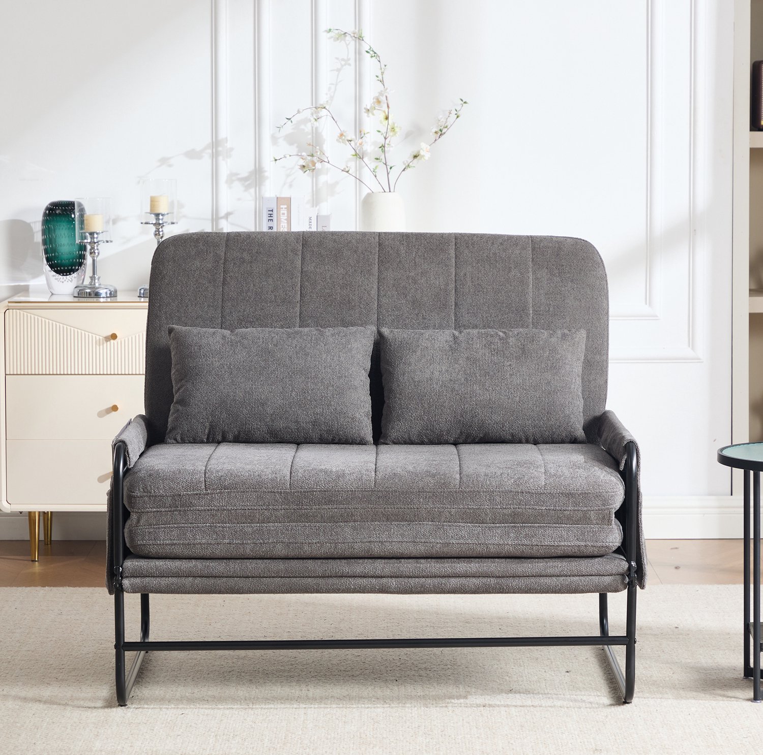 CHICFURN Slaapbank - Opklapbaar - Metalen frame - Grijs