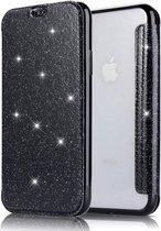 Apple iPhone X / XS Flip Case - Zwart - Glitter - PU leer - Soft TPU - Folio