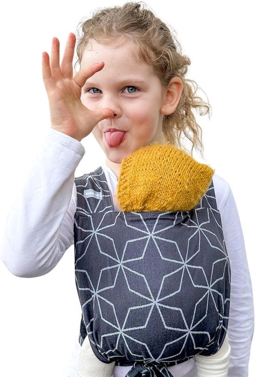 Draagzak voor poppen en knuffels - gekruiste banden en klittenband