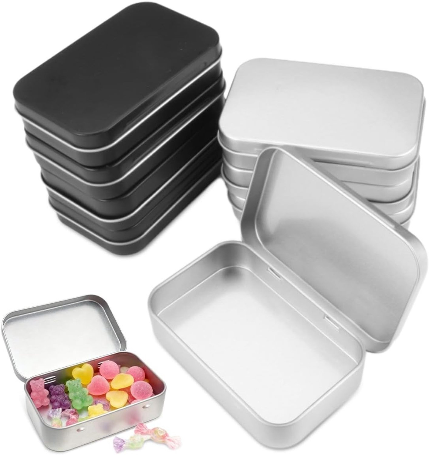 Set van 8 metalen doosjes, klein formaat 9,5 x 6 x 2 cm, roestvrij staal, ideaal voor opslag en organisatie