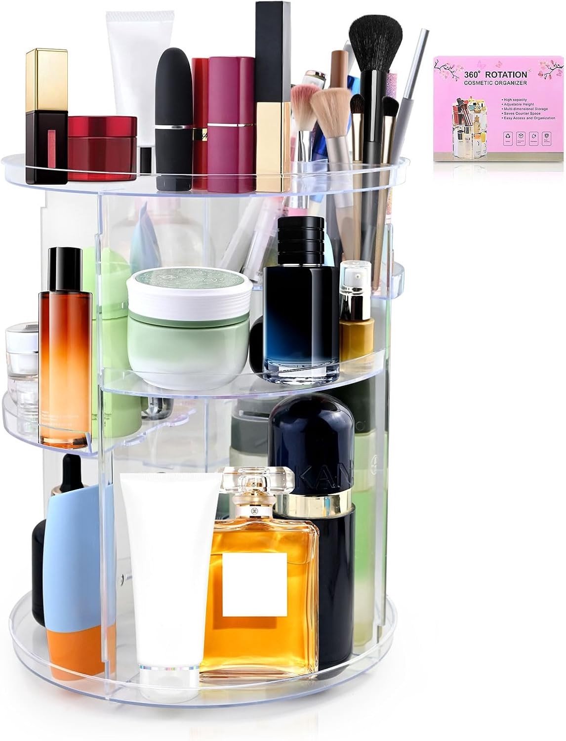 360° Draaibare Make-up Organizer - Multifunctionele Opbergdoos voor Make-up met 5 Verstelbare Niveaus voor Slaapkamer en Badkamer
