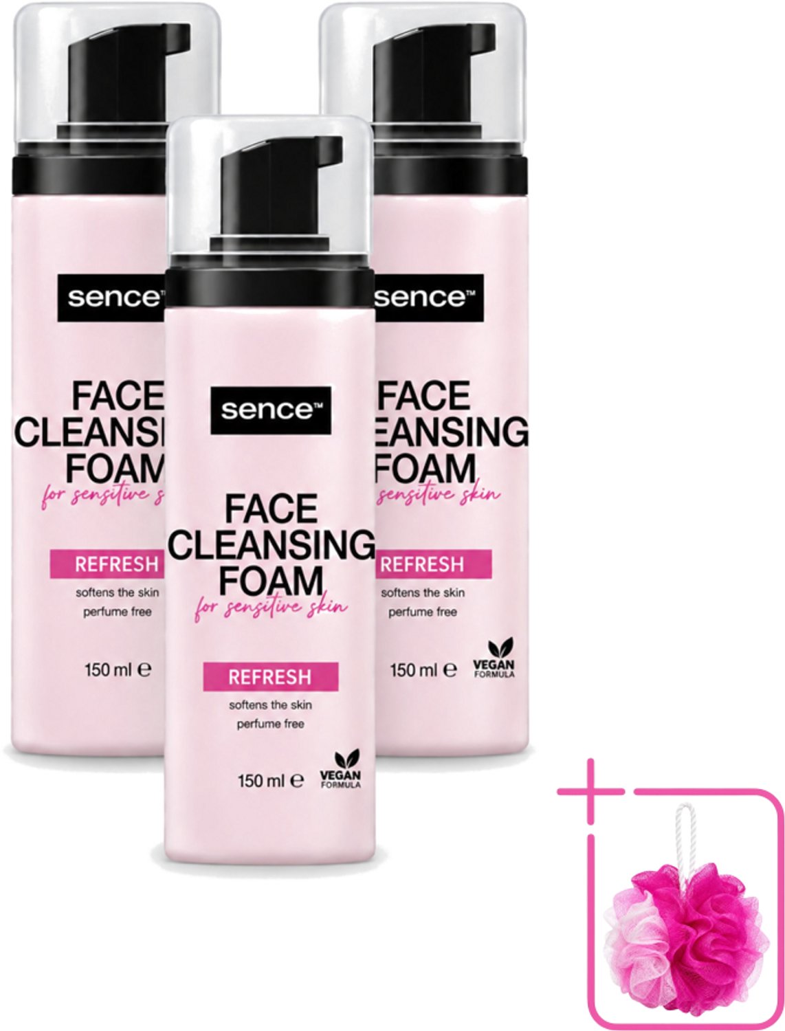 3 x Sence - Gevoelige Huid - Gezichtsreiniger - Foam - 150 ml - Bulkverpakking - Gevoelige huid reinigen - Douchemop - Gezichtsreiniger foam