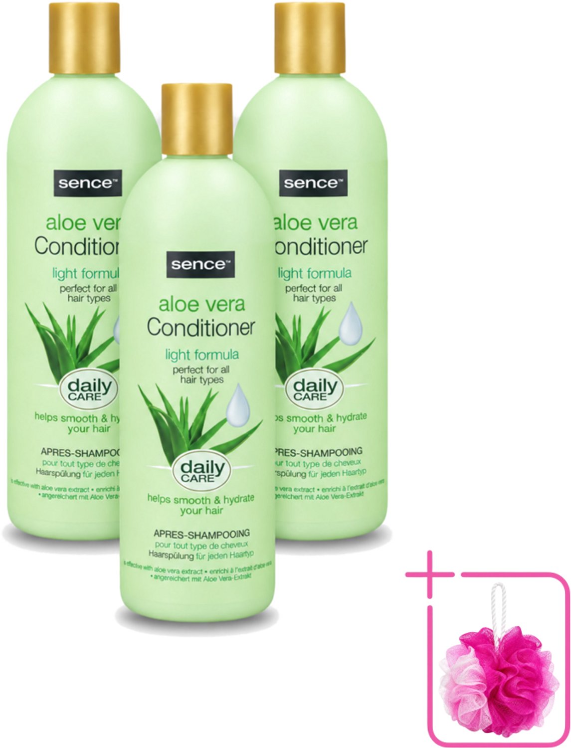 3 x Sence - Aloë Vera - Conditioner - Hydraterend - 400 ml - Bulkverpakking - Aloë vera conditioner - Douchemop - Haarhydrateren